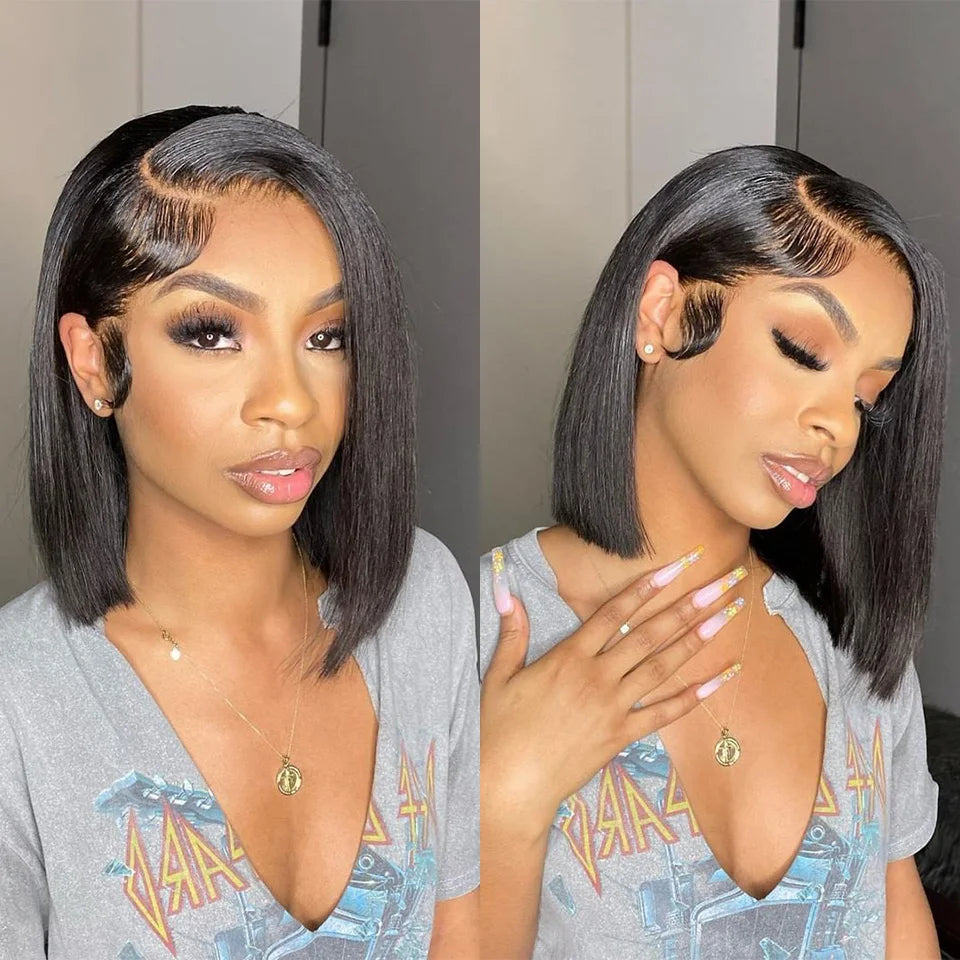 Wear And Go Glueless 100% Human Hair Wig HD Lace Bone Straight Short Bob 13x4 Lace Frontal Wig Ready To Go Wigs Pre Cut No Lace
