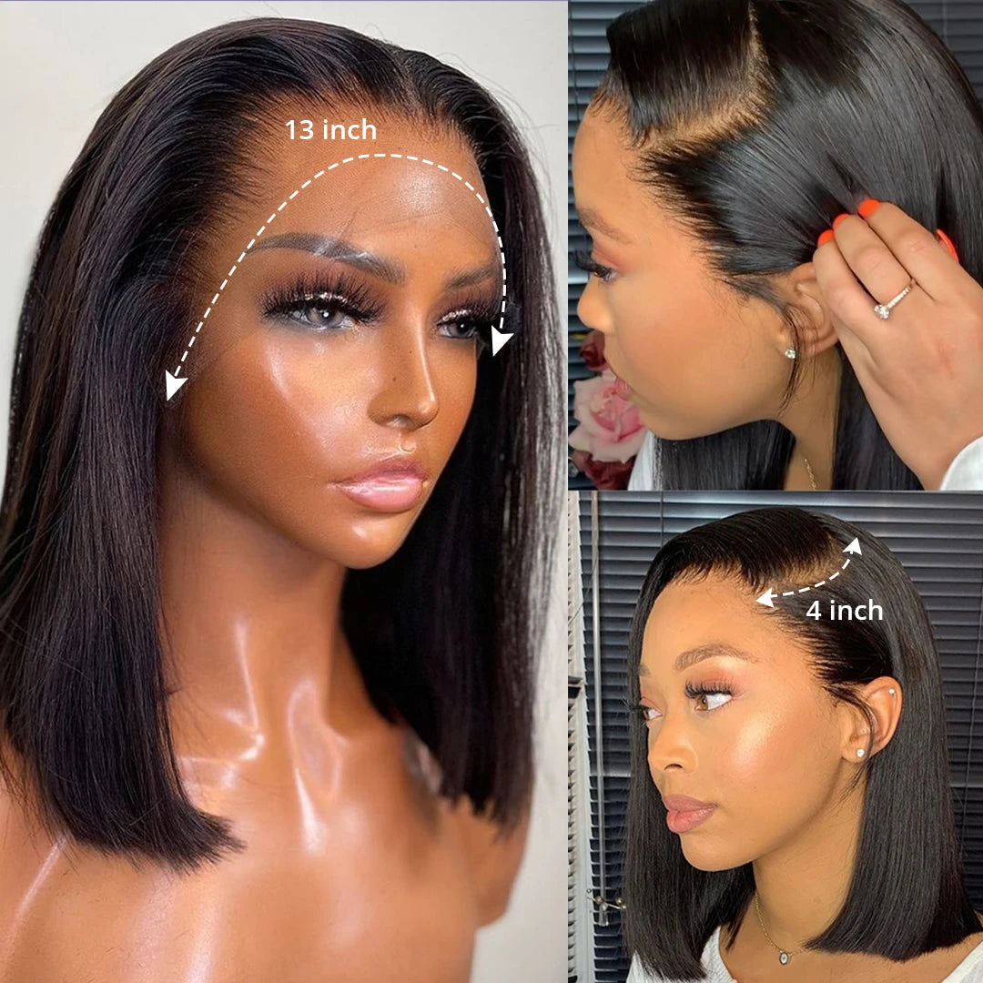 Wear And Go Glueless 100% Human Hair Wig HD Lace Bone Straight Short Bob 13x4 Lace Frontal Wig Ready To Go Wigs Pre Cut No Lace