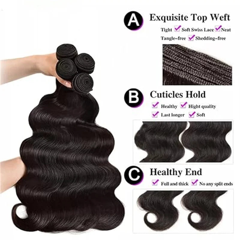 Human Hair Bundles Wavy  1 3 4 Bundles Deal Virgin Remy Human Hair 50G Brazilian Natural 30 32 40 Inch Extensions For Women
