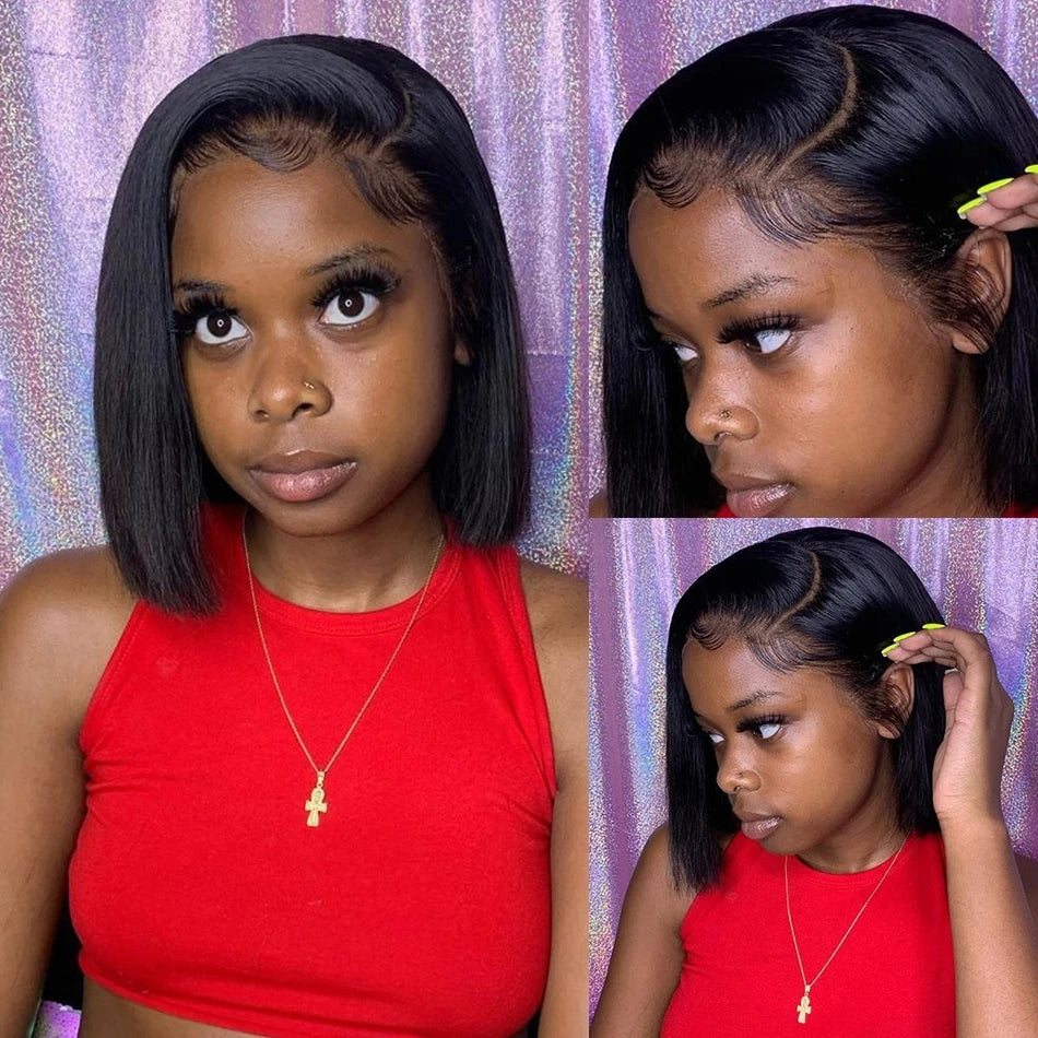 Wear And Go Glueless 100% Human Hair Wig HD Lace Bone Straight Short Bob 13x4 Lace Frontal Wig Ready To Go Wigs Pre Cut No Lace