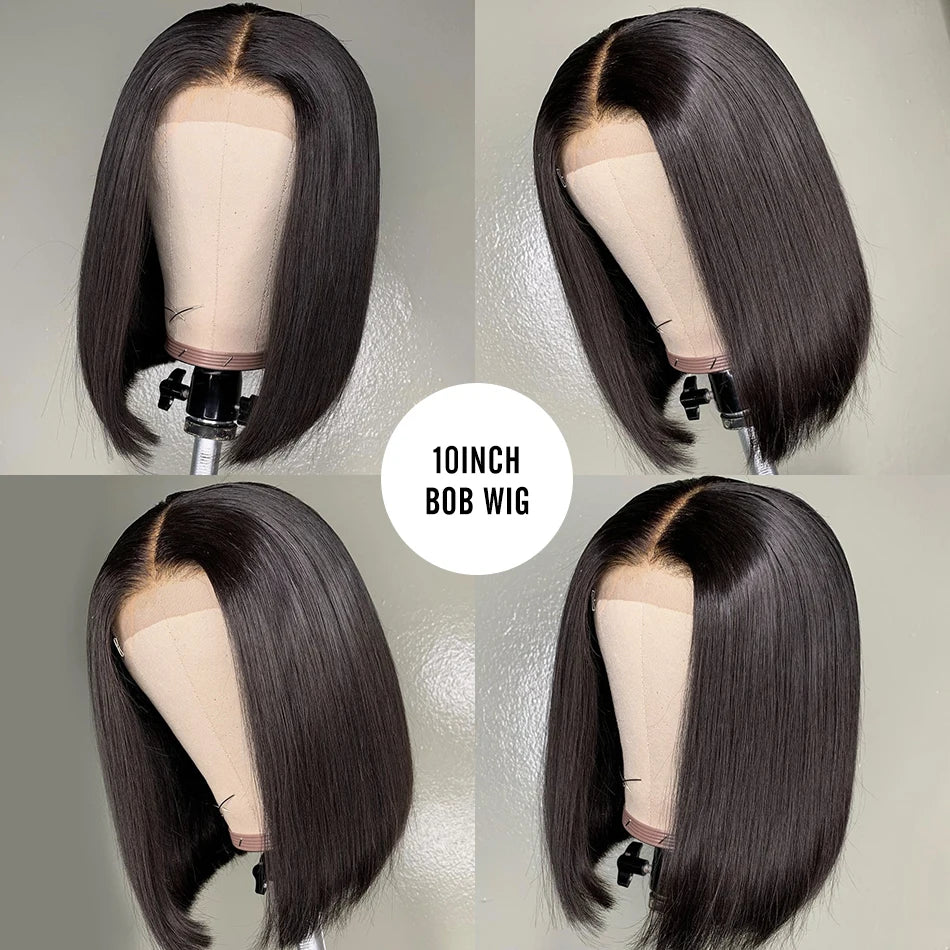 Wear And Go Glueless 100% Human Hair Wig HD Lace Bone Straight Short Bob 13x4 Lace Frontal Wig Ready To Go Wigs Pre Cut No Lace
