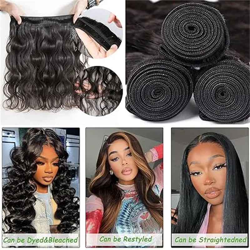 Human Hair Bundles Wavy  1 3 4 Bundles Deal Virgin Remy Human Hair 50G Brazilian Natural 30 32 40 Inch Extensions For Women