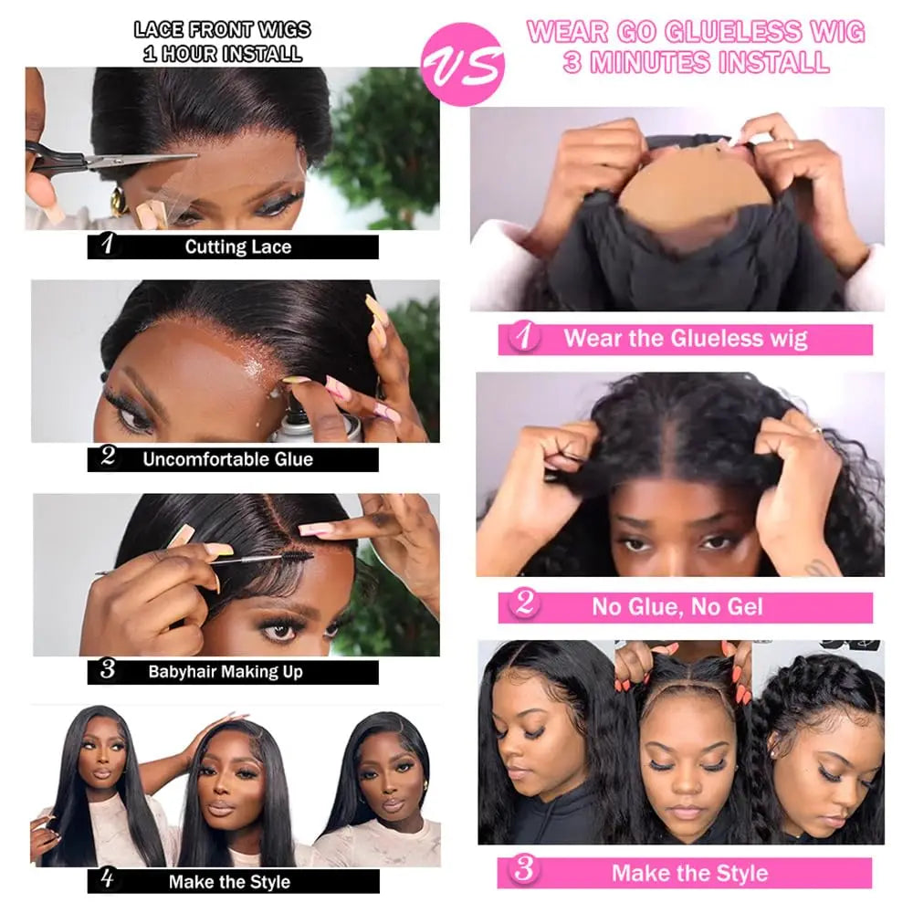 Glueless Wig Human Hair Pre Cut Water Wave Lace Front Wigs Human Hair Glueless Wear and Go 4X4 Curly Lace Closure Wig Human Hair