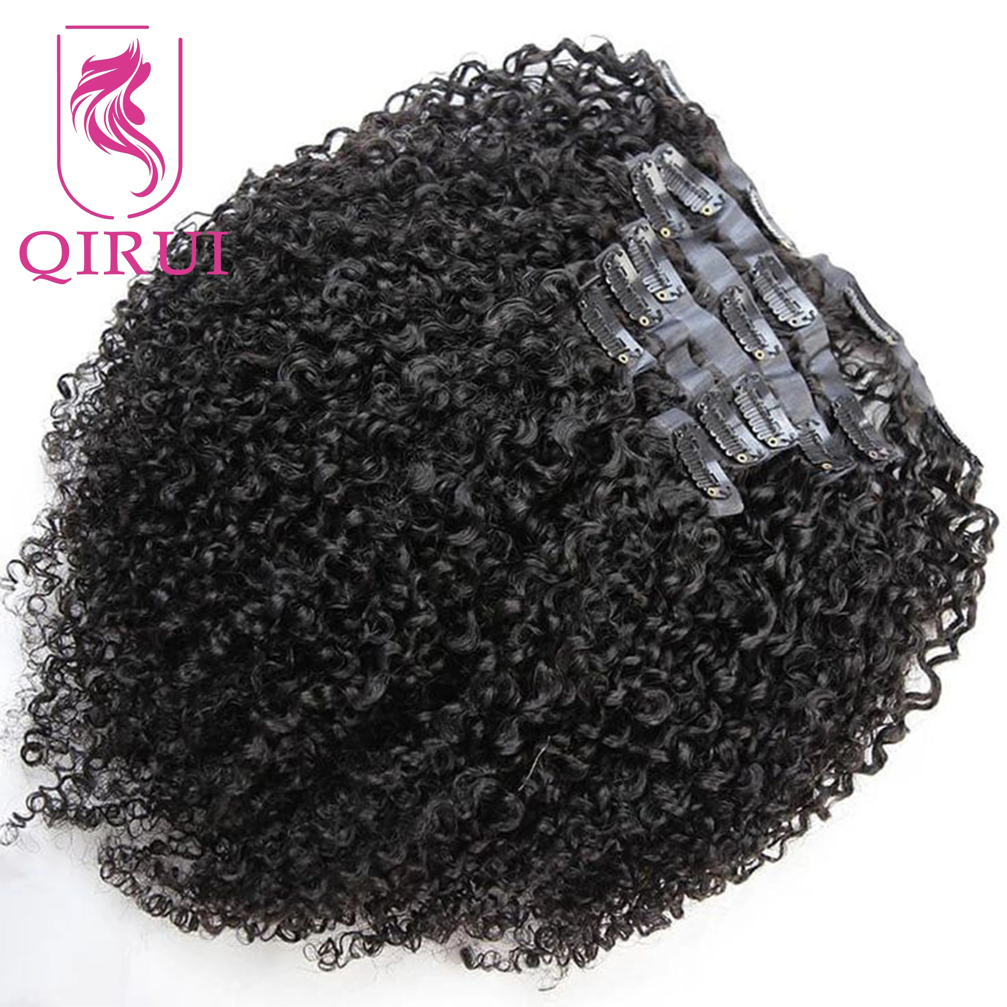 Kinky Curly Seamless Clip Ins Human Hair PU Clip In Hair Extensions For Black Women Curly Clip In Hair Extensions Natural Color