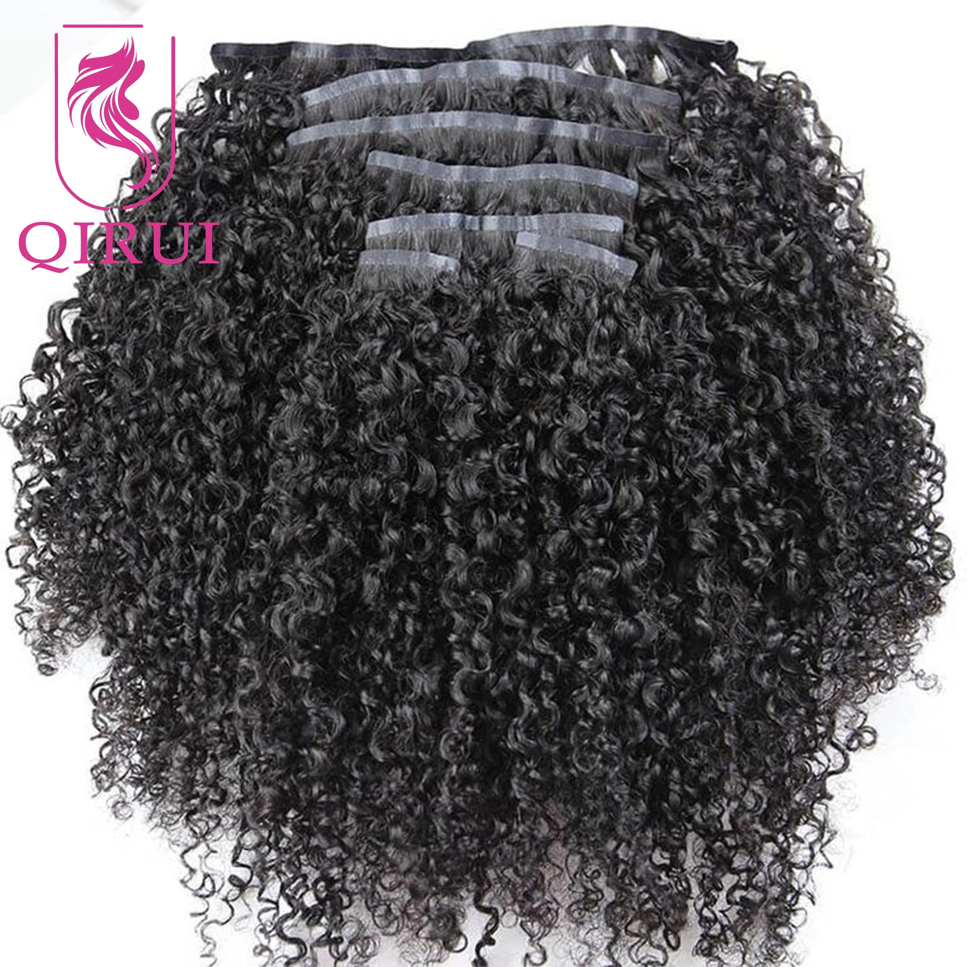 Kinky Curly Seamless Clip Ins Human Hair PU Clip In Hair Extensions For Black Women Curly Clip In Hair Extensions Natural Color