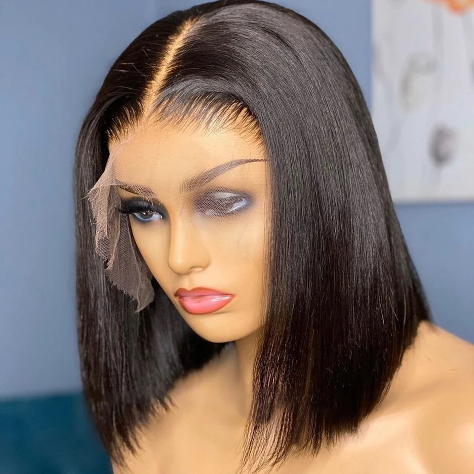 Wear And Go Glueless 100% Human Hair Wig HD Lace Bone Straight Short Bob 13x4 Lace Frontal Wig Ready To Go Wigs Pre Cut No Lace