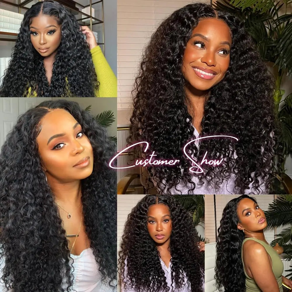 Glueless Wig Human Hair Pre Cut Water Wave Lace Front Wigs Human Hair Glueless Wear and Go 4X4 Curly Lace Closure Wig Human Hair