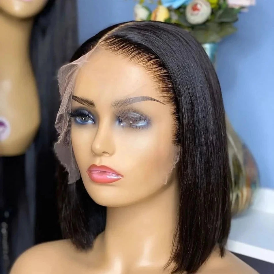 Wear And Go Glueless 100% Human Hair Wig HD Lace Bone Straight Short Bob 13x4 Lace Frontal Wig Ready To Go Wigs Pre Cut No Lace