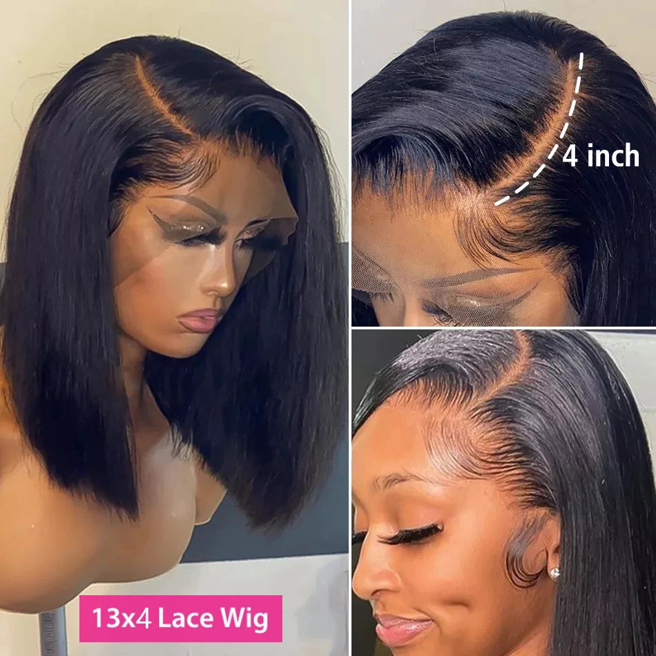 Wear And Go Glueless 100% Human Hair Wig HD Lace Bone Straight Short Bob 13x4 Lace Frontal Wig Ready To Go Wigs Pre Cut No Lace