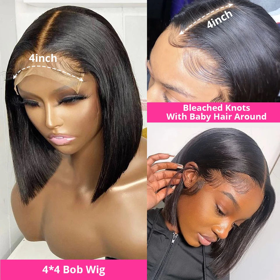Wear And Go Glueless 100% Human Hair Wig HD Lace Bone Straight Short Bob 13x4 Lace Frontal Wig Ready To Go Wigs Pre Cut No Lace