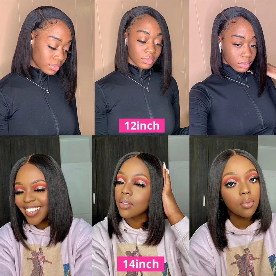 Wear And Go Glueless 100% Human Hair Wig HD Lace Bone Straight Short Bob 13x4 Lace Frontal Wig Ready To Go Wigs Pre Cut No Lace