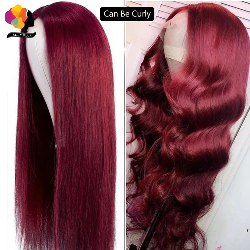 Burgundy Glueless Human Hair Wigs 13x4 Lace Front Wig Pre-Plucked Wear Go Straight Human Hair Lace Frontal Wigs for Black Women