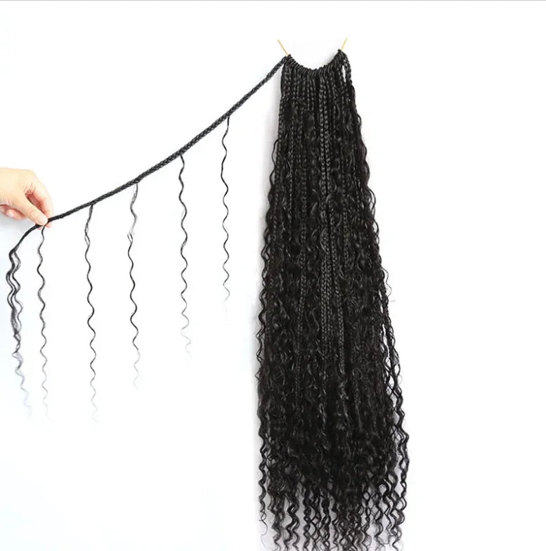 Crochet Boho Box Braids With Human Hair Curls Pre Looped Box Braids With Curly Human Hair Full Ends 30Inch Hair Extensions