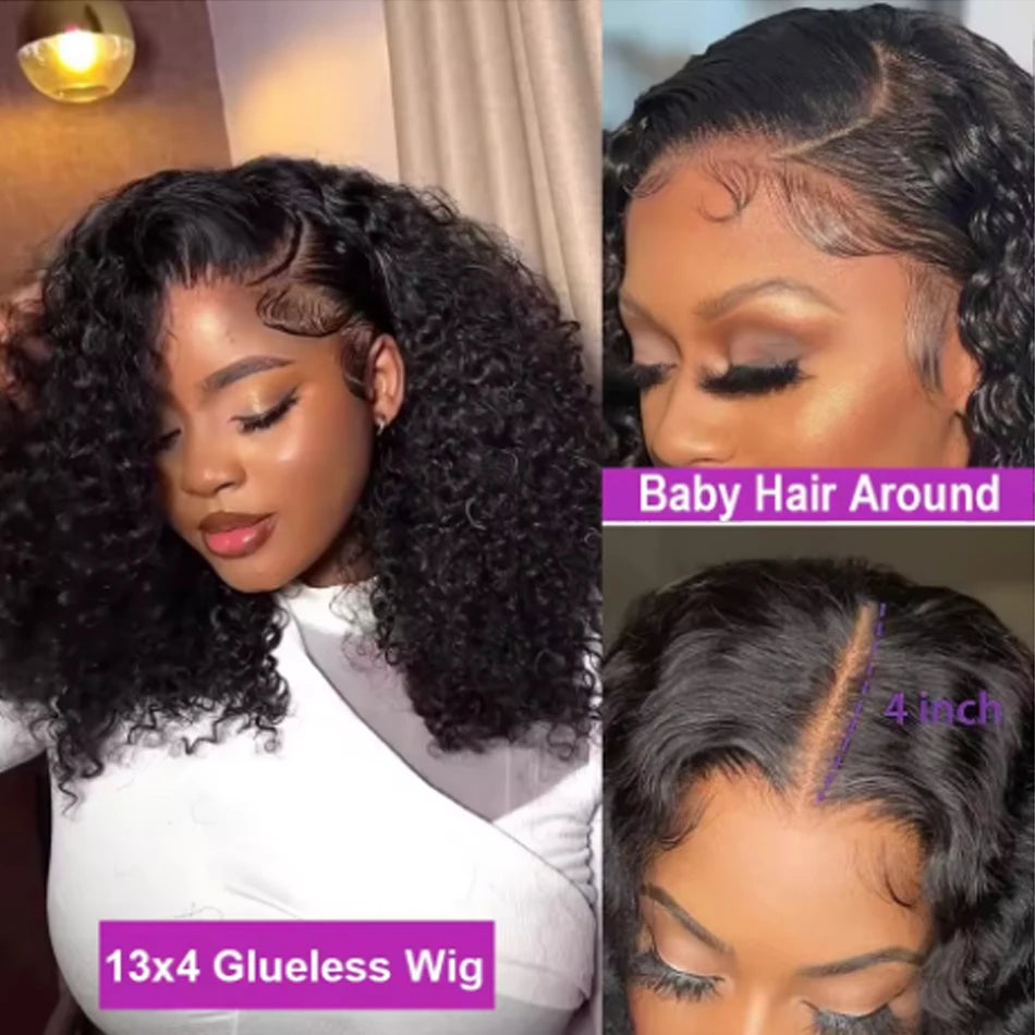 Glueless Wigs Human Hair Wear And Go kinky Curly Brazilian Hair Plucked Precut 13X4 Lace Closure Deep Curls Wigs For Black Women