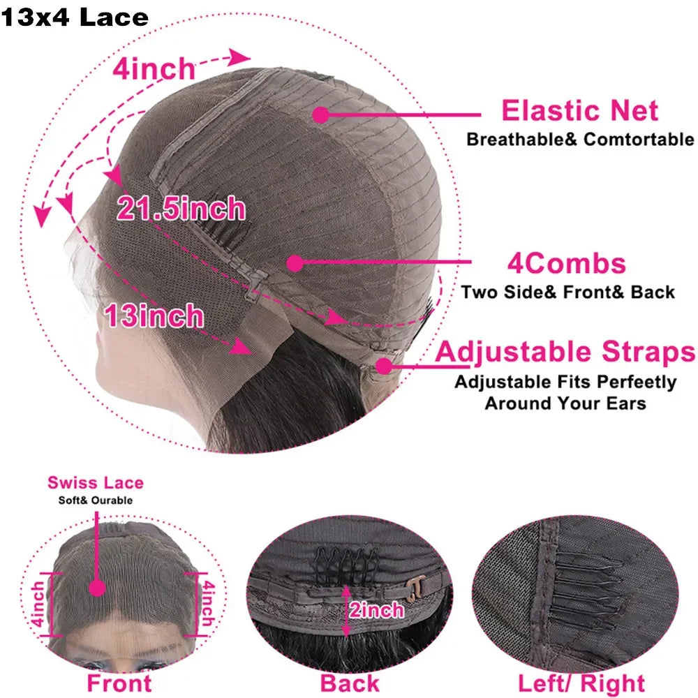 220 Density Full Frontal 13x4 HD Transparent Lace #4 Chocolate Brown Straight Short Bob Wig Human Hair Wigs Pre Plucked Wig