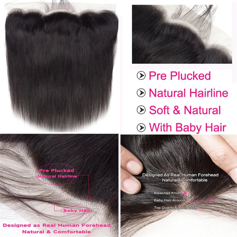 Burmese Straight Bundles With Frontal Brazilian Hair Weave 3 Bundles With Closure 13x4 Lace Frontal 100% Human Hair Tissage