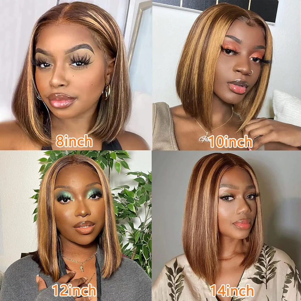 Highlight Color Short Bob Wigs 13x4 Lace Frontal Wigs Brazilian Human Hair for Women Gluless Wigs Frontal Bob Wig Ombre Color