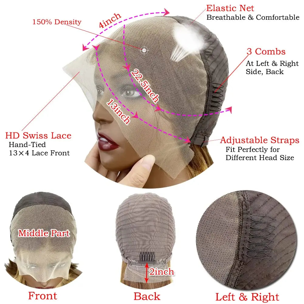 Highlight Color Short Bob Wigs 13x4 Lace Frontal Wigs Brazilian Human Hair for Women Gluless Wigs Frontal Bob Wig Ombre Color