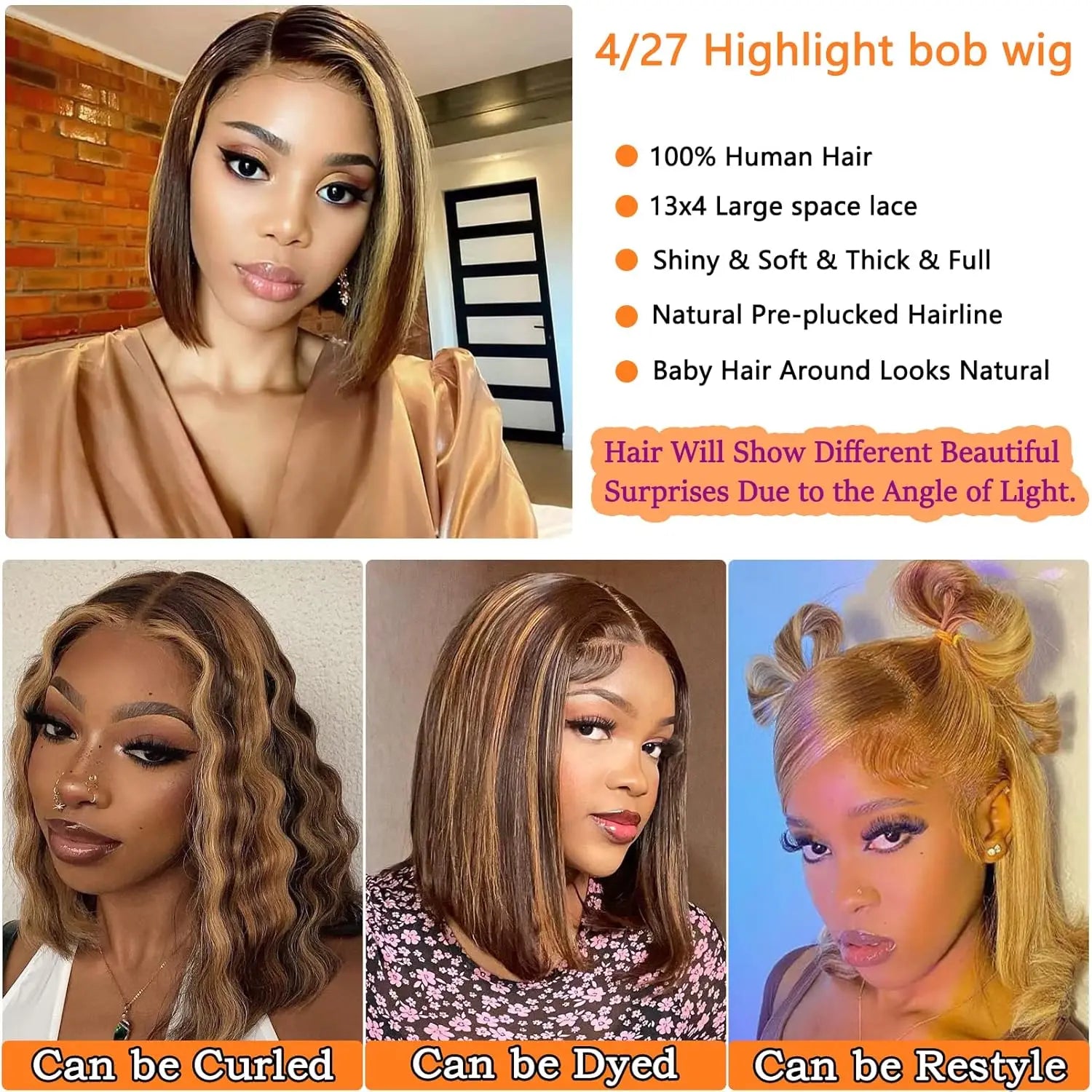 Highlight Color Short Bob Wigs 13x4 Lace Frontal Wigs Brazilian Human Hair for Women Gluless Wigs Frontal Bob Wig Ombre Color