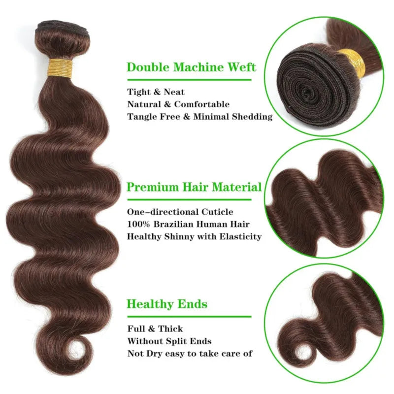 Brown Bundles Human Hair Body Wave Chocolate Brown Bundles Brazilian Human Hair Bundles Weave Extension For Black Women Color #4