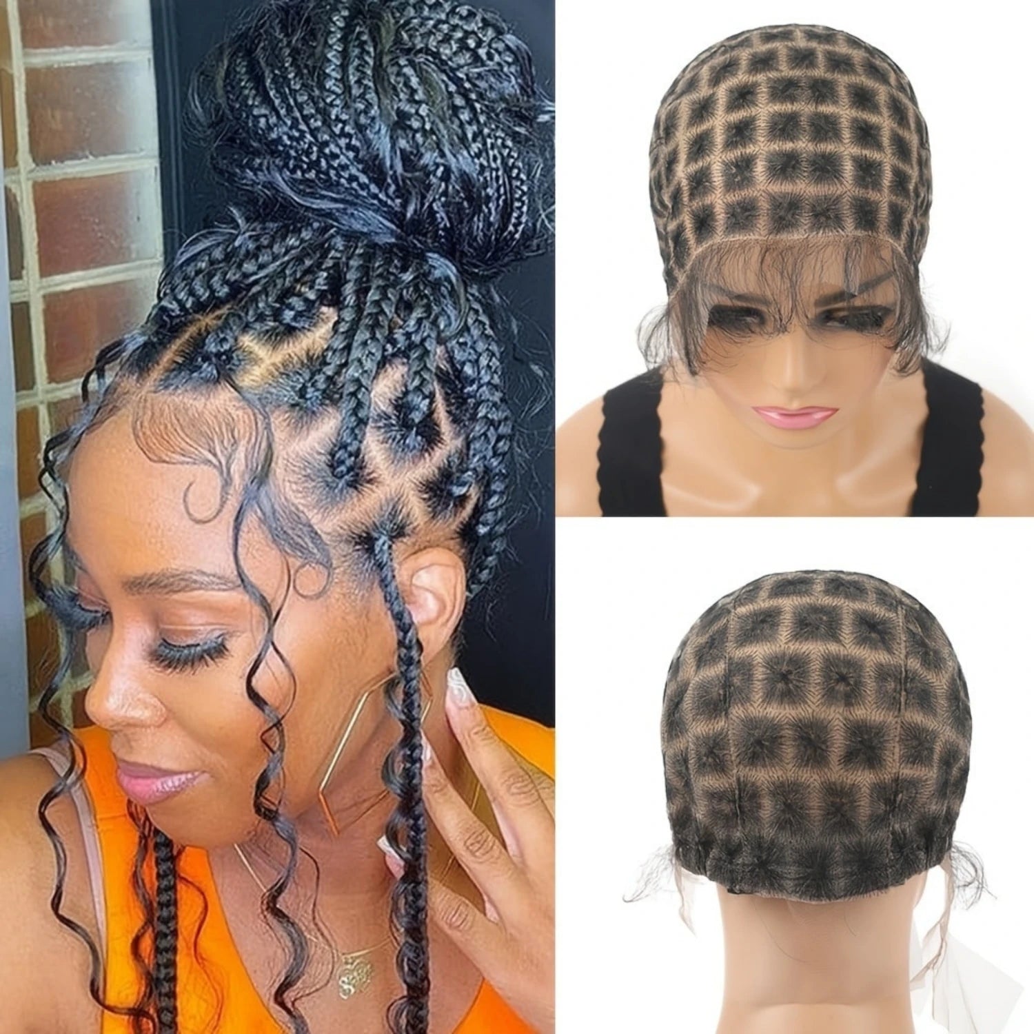 1PC Braided Wig Cap for Crochet Braids 120 Sections Full Double Lace Braided Wig With Baby Hair Suitable for Making Crochet Wigs