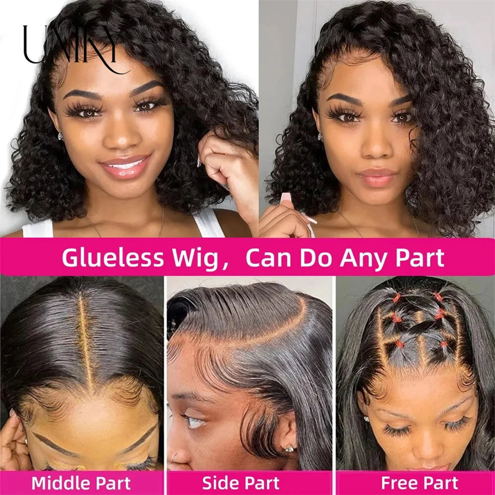 Glueless Wigs Human Hair Glueless Wigs Ready To Wear Deep Wave Glueless Pre plucked Human Wigs Ready To Go 6X4 HD Lace Bob Wig