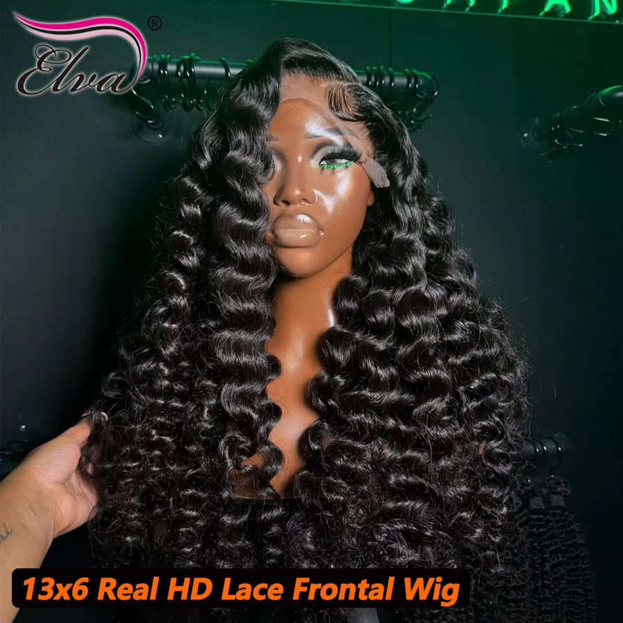 Glueless Wig Human Hair Ready To Go Loose Deep Wave 250% Density Princess Hair 13x6 HD Transparent Lace Frontal Wigs Pre plucked