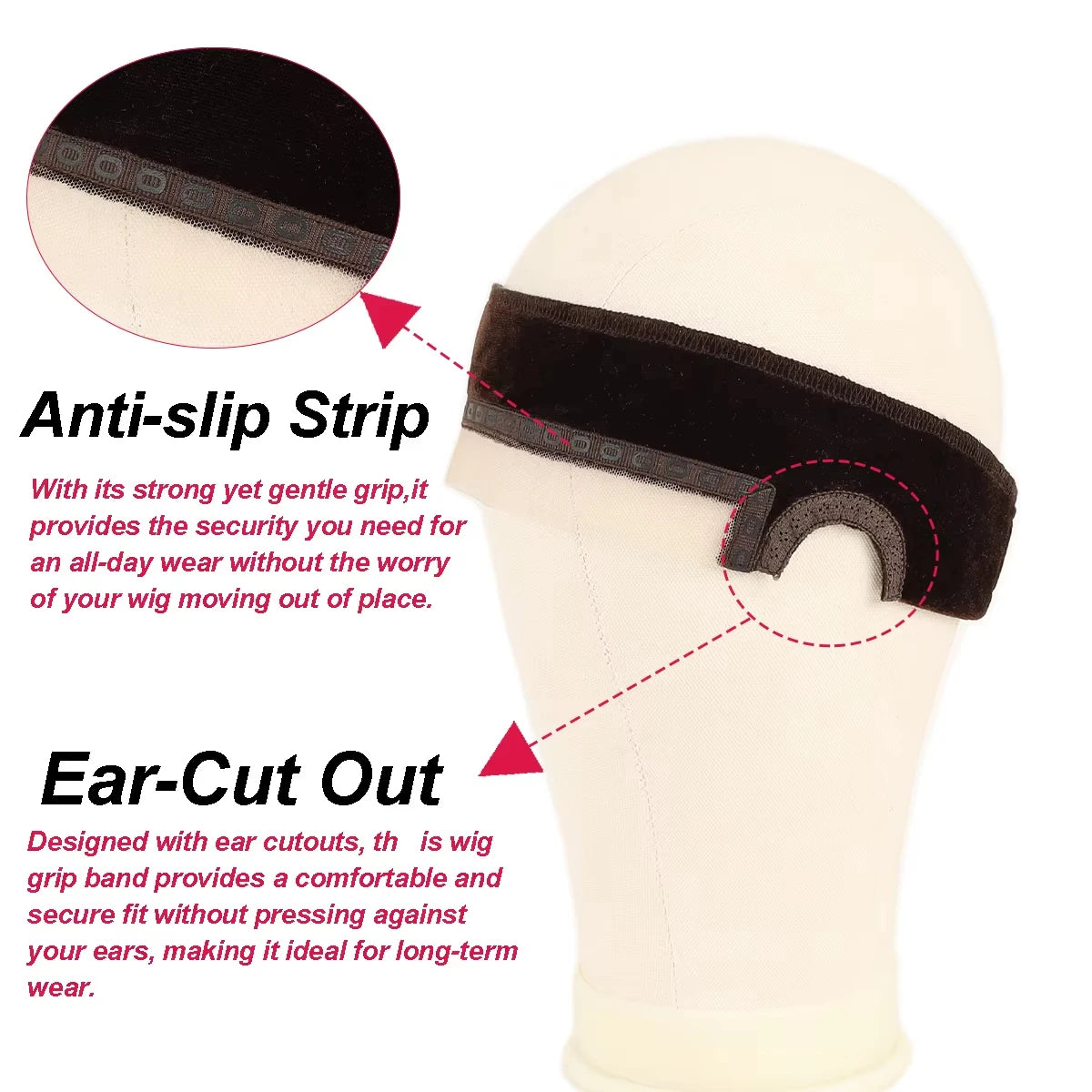 Lace Wig Grip Band for Women, Wig Gripper with Ear-Cutouts Natural Lace Edge, 1pcs Non-Slip Adjustable Wig Headband