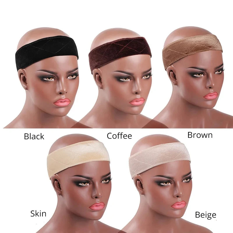 Wig Grip Band 1Pcs Brown Velvet Headband Scarf Head Hair Band Extra Hold Wig Adjustable Fastern Stretch Cotton Wig Band Beige