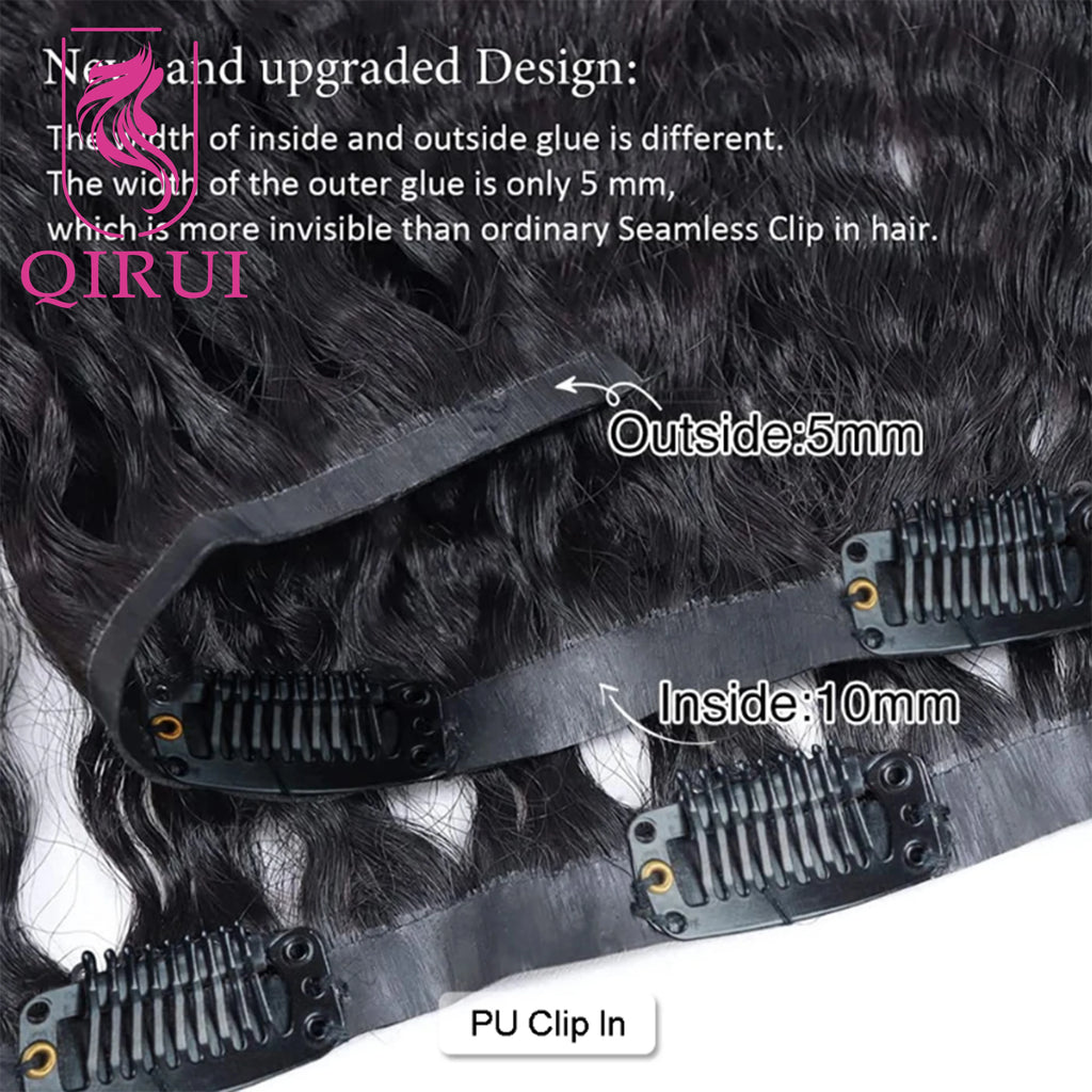 Kinky Curly Seamless Clip Ins Human Hair PU Clip In Hair Extensions For Black Women Curly Clip In Hair Extensions Natural Color