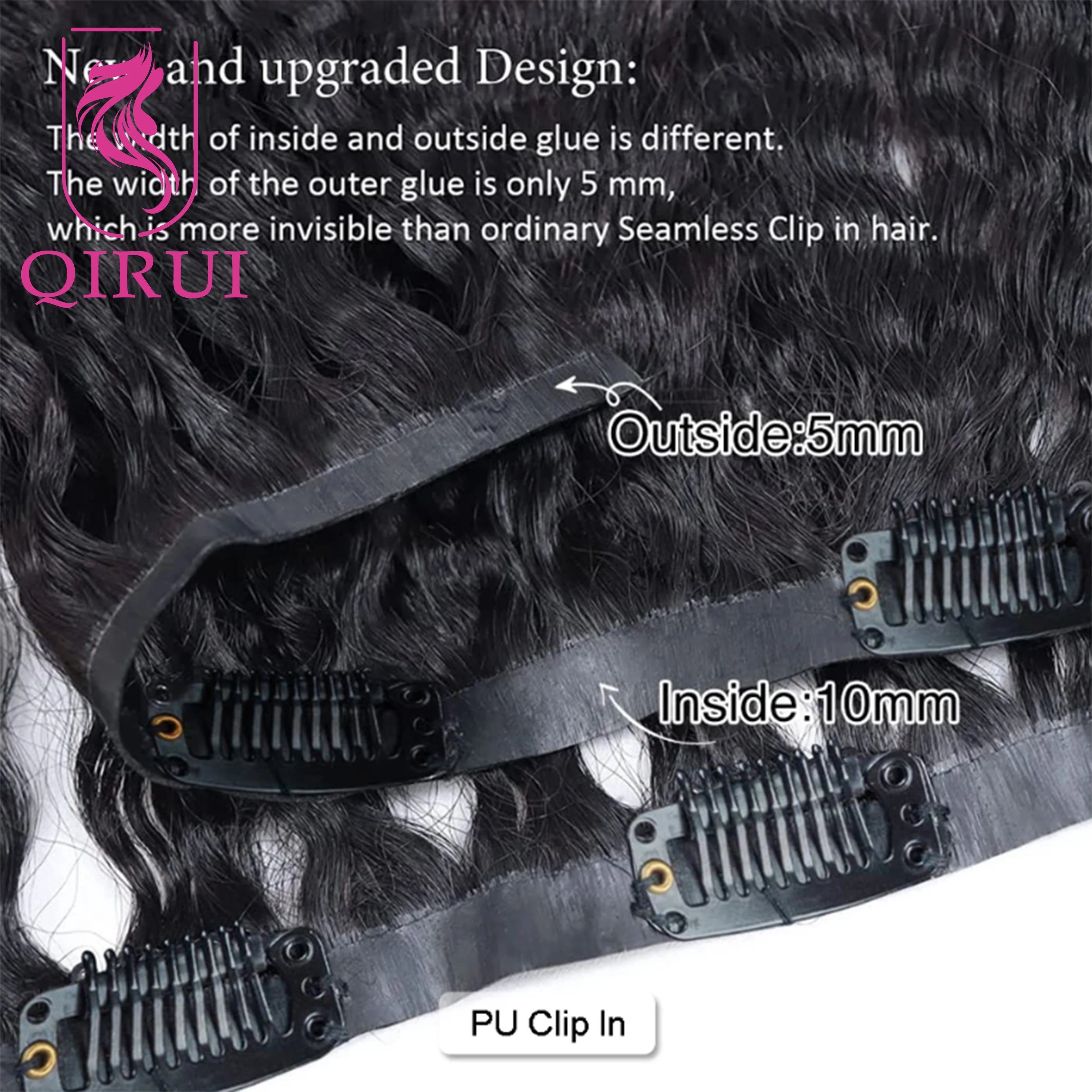 Kinky Curly Seamless Clip Ins Human Hair PU Clip In Hair Extensions For Black Women Curly Clip In Hair Extensions Natural Color