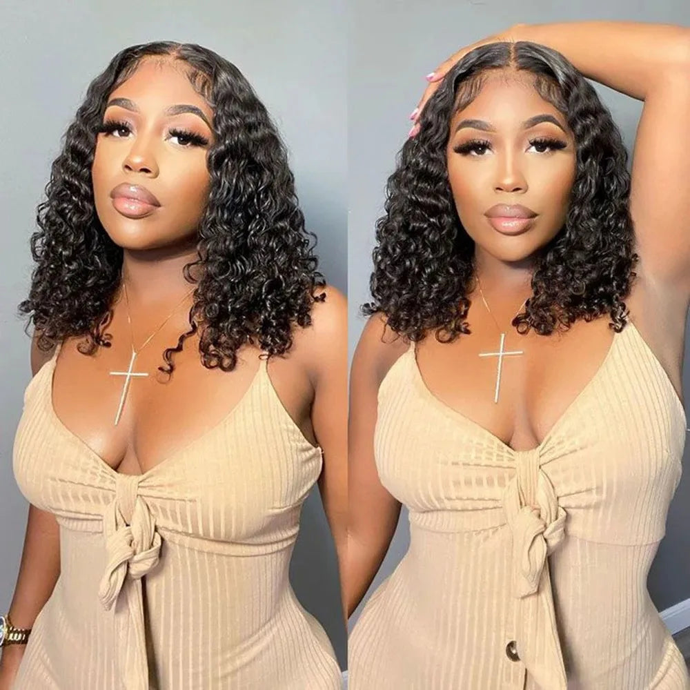 Glueless Wigs Human Hair Glueless Wigs Ready To Wear Deep Wave Glueless Pre plucked Human Wigs Ready To Go 6X4 HD Lace Bob Wig