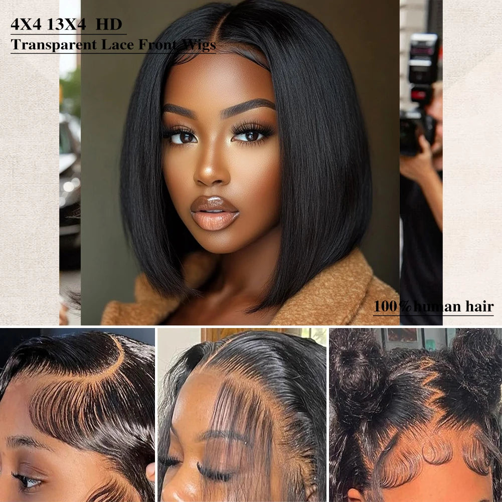 Glueless Wig Human Hair Ready To Wear Short Bob Wigs For Women Transparent 13x4 Lace Front Human Wig Human Hair Wig Bob Wig