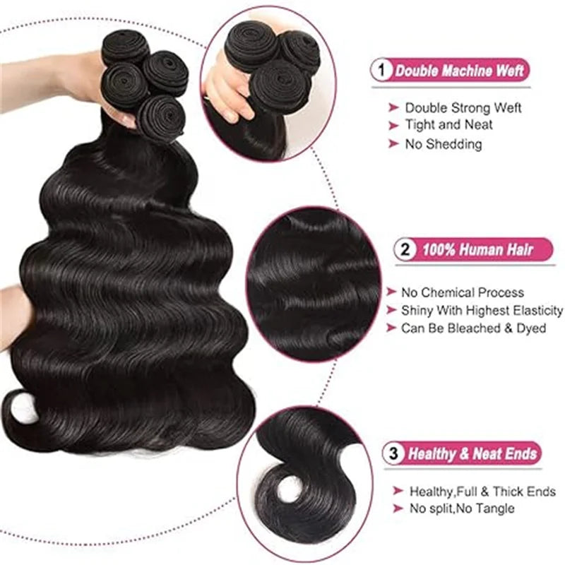 Human Hair Bundles Wavy  1 3 4 Bundles Deal Virgin Remy Human Hair 50G Brazilian Natural 30 32 40 Inch Extensions For Women