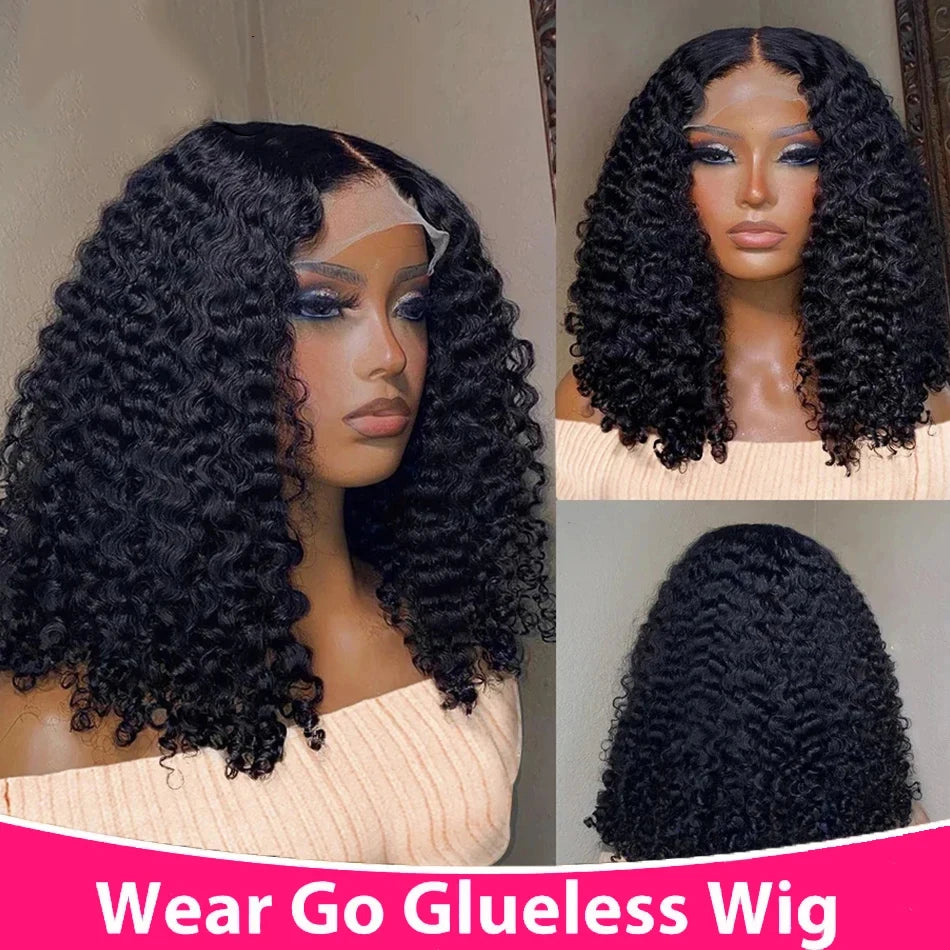 Glueless Wigs Human Hair Glueless Wigs Ready To Wear Deep Wave Glueless Pre plucked Human Wigs Ready To Go 6X4 HD Lace Bob Wig