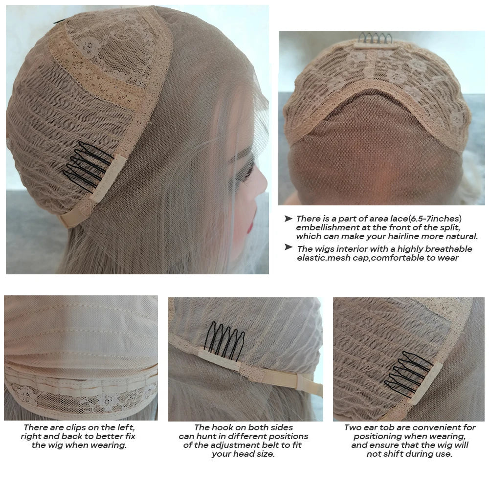 HD Lace Front Glueless Wig Platinum Ash Blonde Balayage Colored Wig Heat Resistant Luxury Human Hair Synthetic Blended Fiber