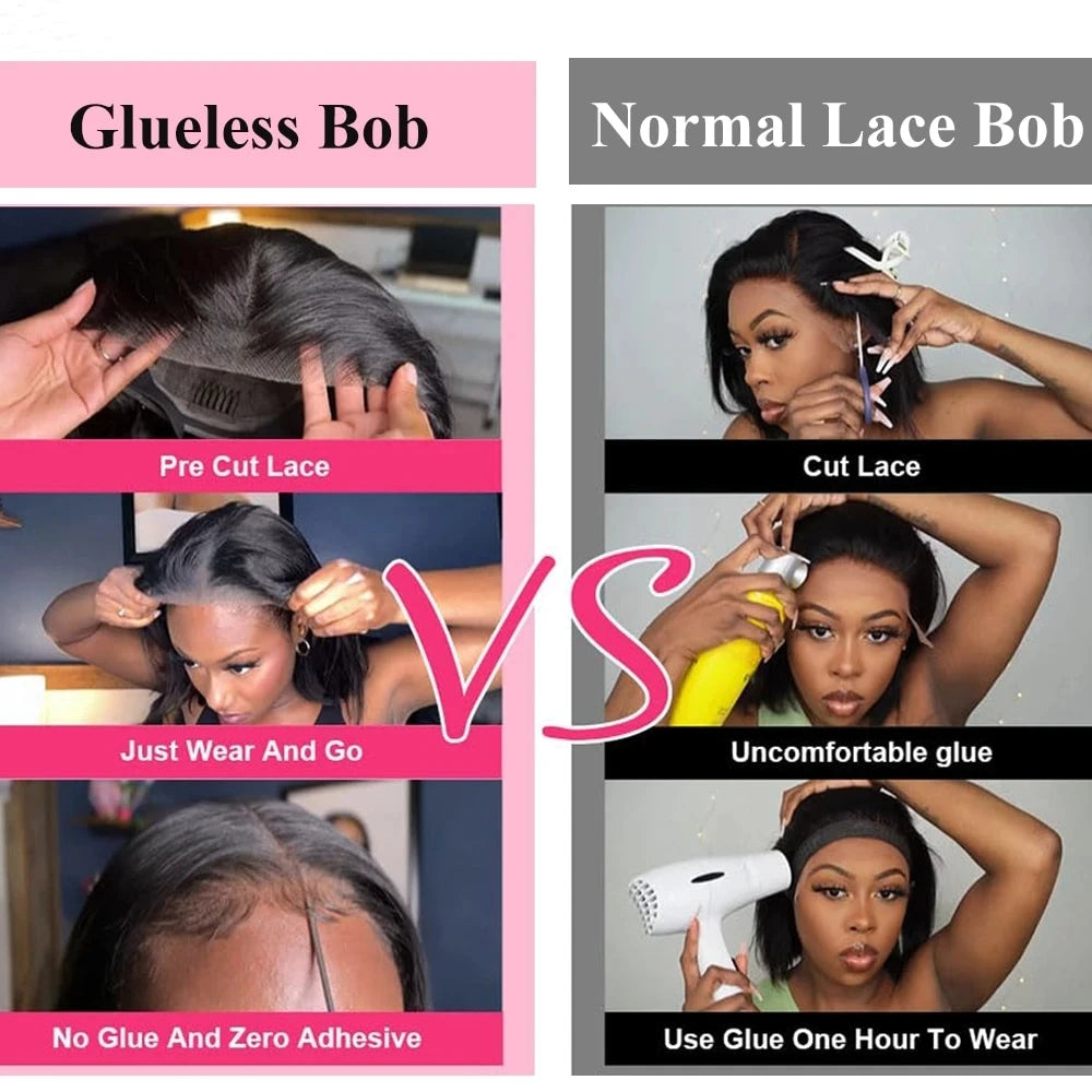 Glueless Wigs Human Hair Glueless Wigs Ready To Wear Deep Wave Glueless Pre plucked Human Wigs Ready To Go 6X4 HD Lace Bob Wig