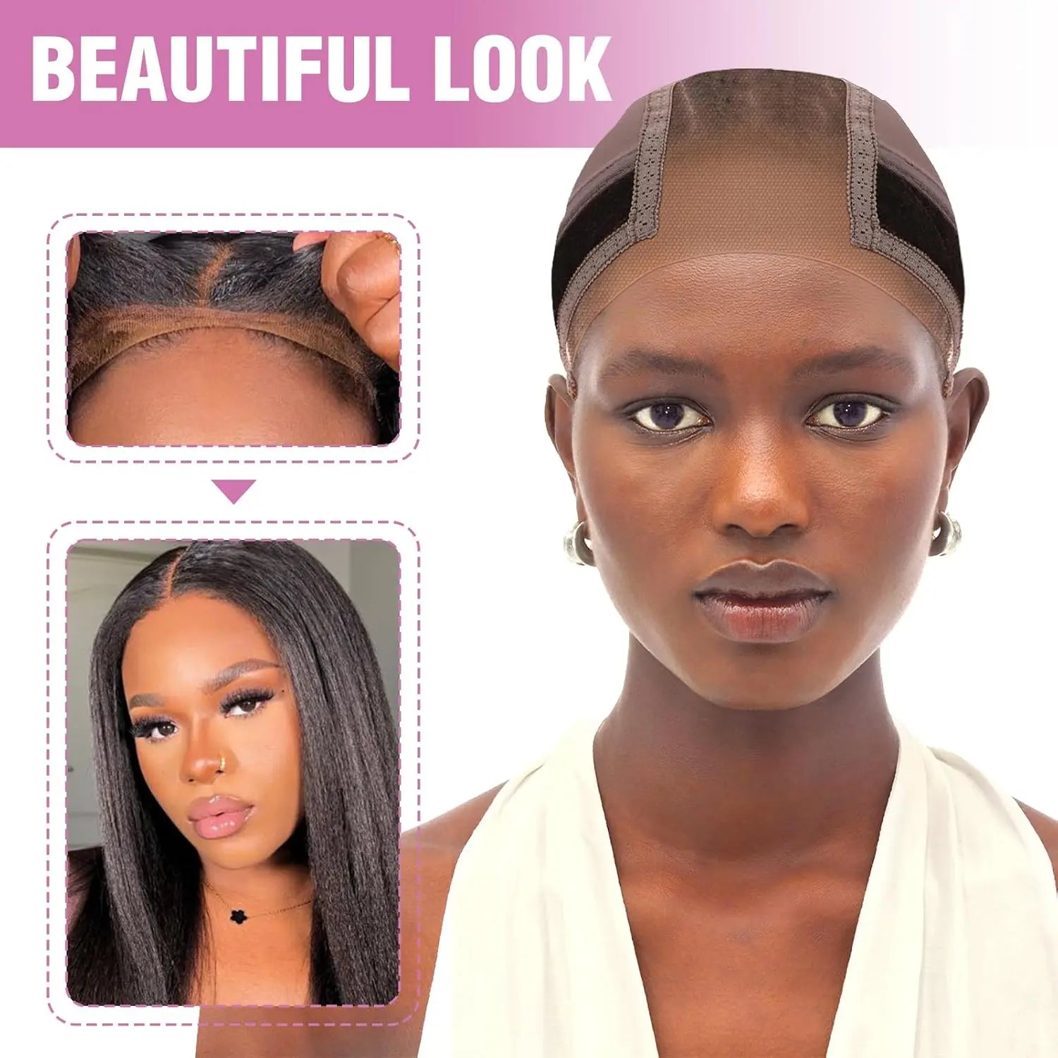 Lace Wig Grip Cap Wig Grip Band for Lace Front Wigs to Keep Wigs in Place, Adjustable Wig Cap with Grip Band Non Slip Cap