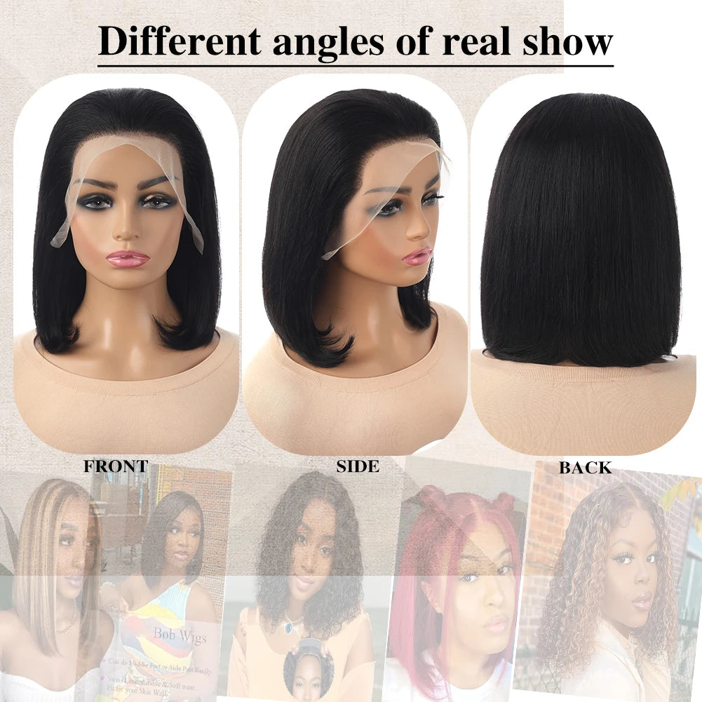 Glueless Wig Human Hair Ready To Wear Short Bob Wigs For Women Transparent 13x4 Lace Front Human Wig Human Hair Wig Bob Wig