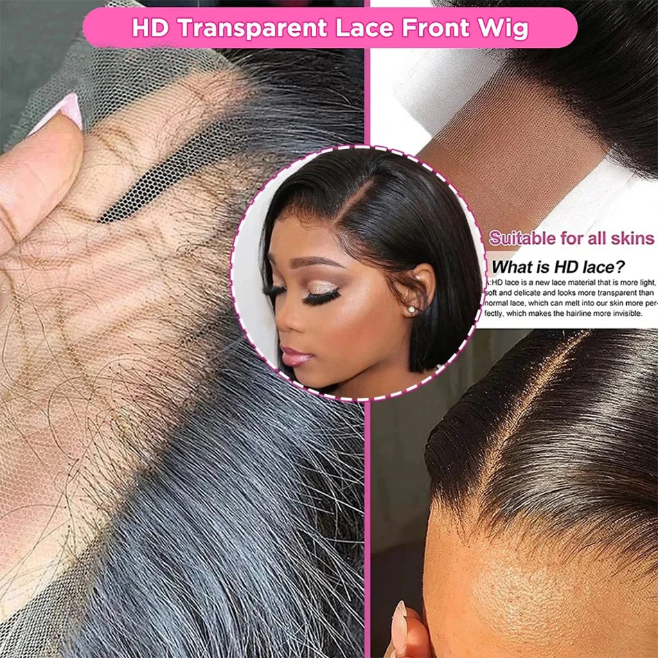 Wear And Go Glueless 100% Human Hair Wig HD Lace Bone Straight Short Bob 13x4 Lace Frontal Wig Ready To Go Wigs Pre Cut No Lace