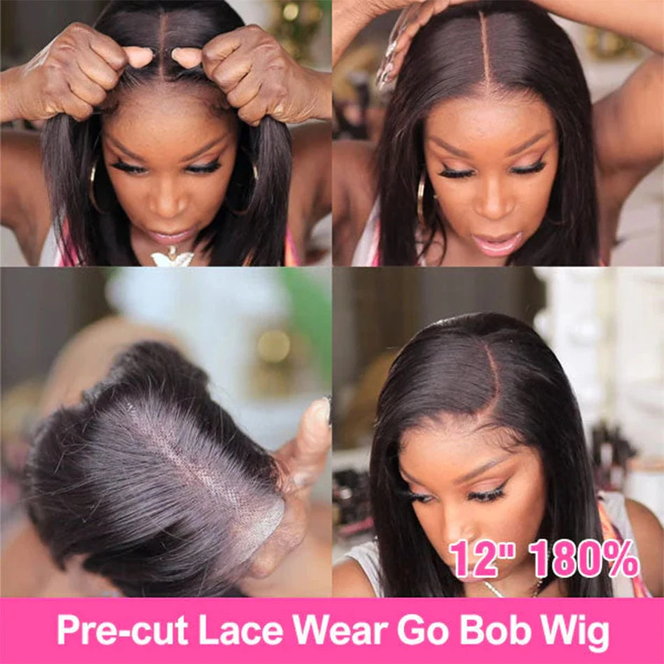 Wear And Go Glueless 100% Human Hair Wig HD Lace Bone Straight Short Bob 13x4 Lace Frontal Wig Ready To Go Wigs Pre Cut No Lace