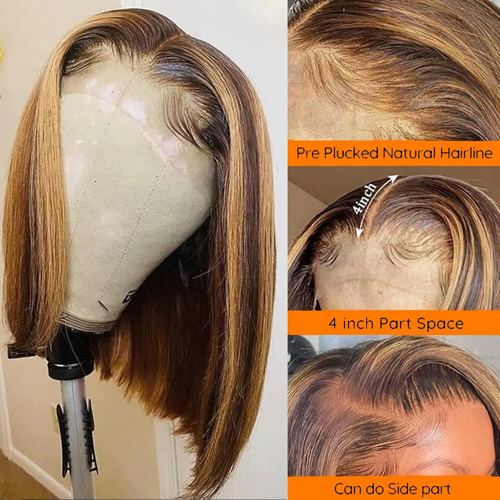 Highlight Color Short Bob Wigs 13x4 Lace Frontal Wigs Brazilian Human Hair for Women Gluless Wigs Frontal Bob Wig Ombre Color