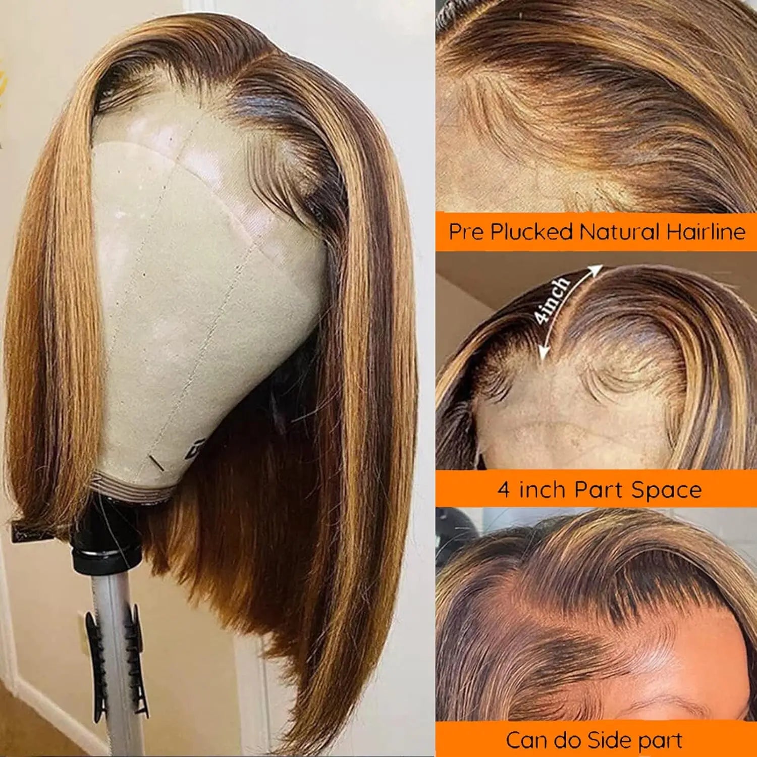 Highlight Color Short Bob Wigs 13x4 Lace Frontal Wigs Brazilian Human Hair for Women Gluless Wigs Frontal Bob Wig Ombre Color