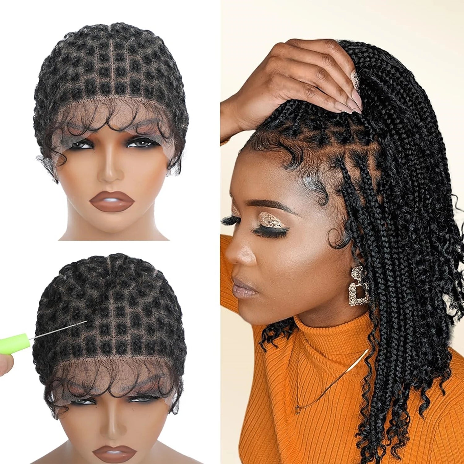 1PC Braided Wig Cap for Crochet Braids 120 Sections Full Double Lace Braided Wig With Baby Hair Suitable for Making Crochet Wigs