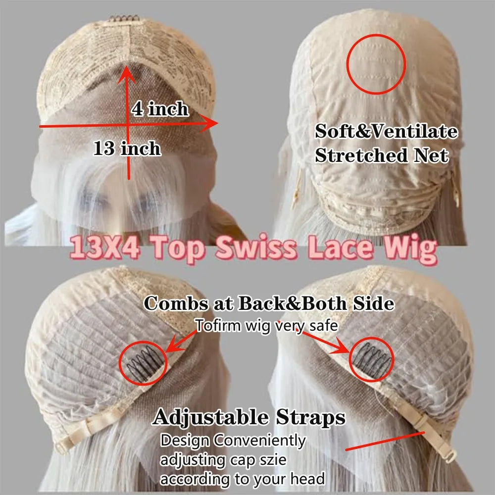 HD Lace Front Glueless Wig Platinum Ash Blonde Balayage Colored Wig Heat Resistant Luxury Human Hair Synthetic Blended Fiber