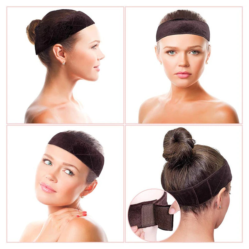 Wig Grip Band 1Pcs Brown Velvet Headband Scarf Head Hair Band Extra Hold Wig Adjustable Fastern Stretch Cotton Wig Band Beige