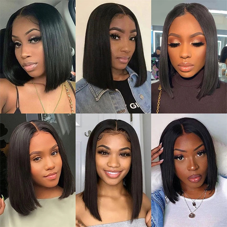 Wear And Go Glueless 100% Human Hair Wig HD Lace Bone Straight Short Bob 13x4 Lace Frontal Wig Ready To Go Wigs Pre Cut No Lace
