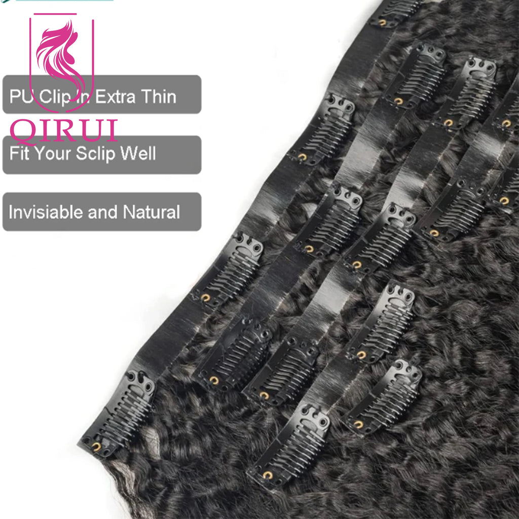 Kinky Curly Seamless Clip Ins Human Hair PU Clip In Hair Extensions For Black Women Curly Clip In Hair Extensions Natural Color