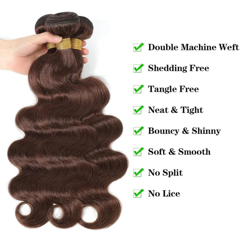 Brown Bundles Human Hair Body Wave Chocolate Brown Bundles Brazilian Human Hair Bundles Weave Extension For Black Women Color #4