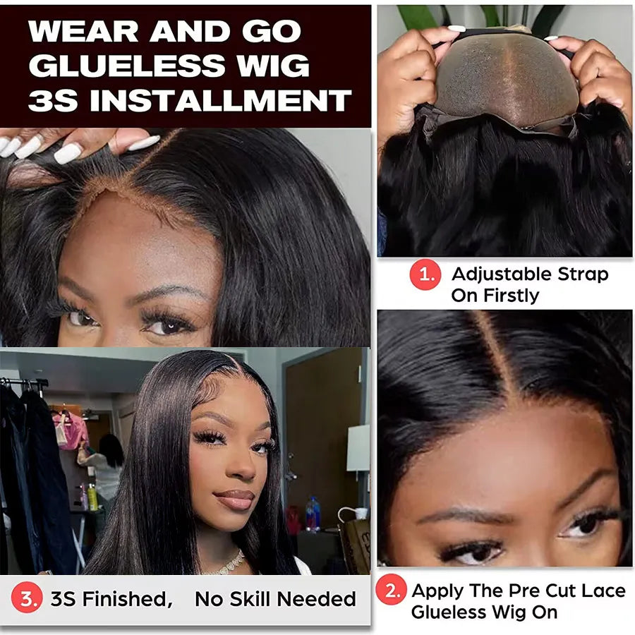 Glueless Wig Human Hair Ready To Wear 13X4 Pre Cut Bone Straight HD Transparent Lace Frontal Wig Human Hair Wigs 4x4 Closure Wig